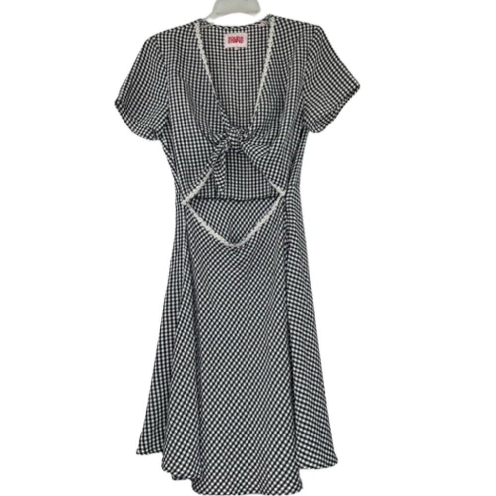 Solid & Striped black and white gingham cut out dress floral detail size Large